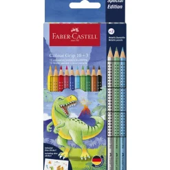 Faber-Castell 10+3 Grip Watercolor Pencils + Stickers, Dinosaur