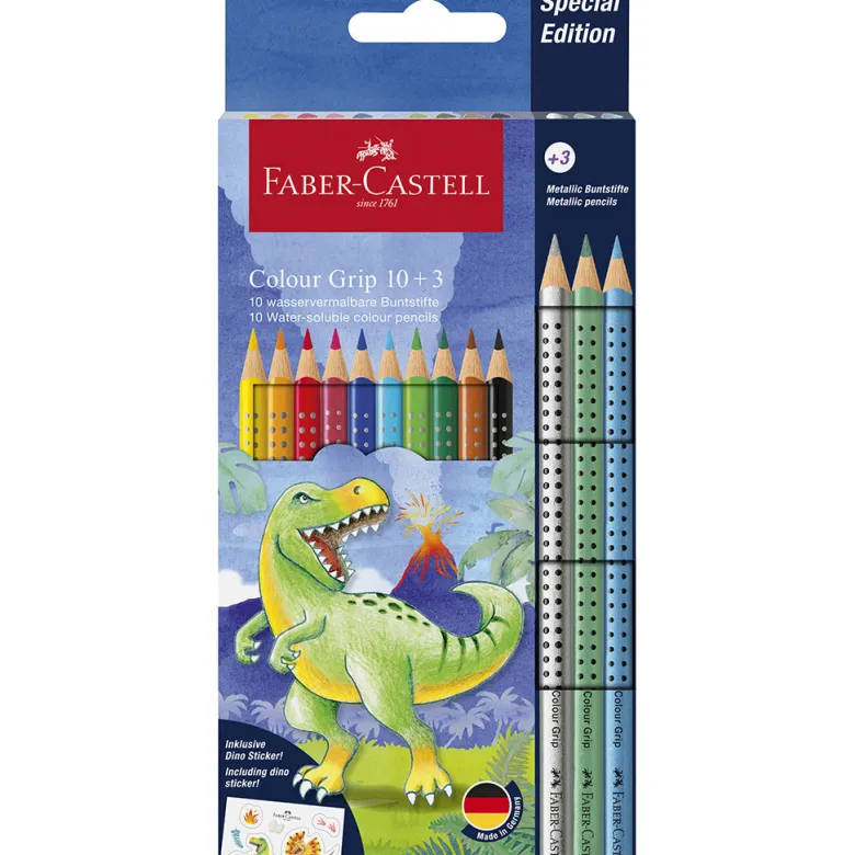 Faber-Castell 10+3 Grip Watercolor Pencils + Stickers, Dinosaur