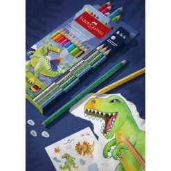 Faber-Castell 10+3 Grip Watercolor Pencils + Stickers, Dinosaur