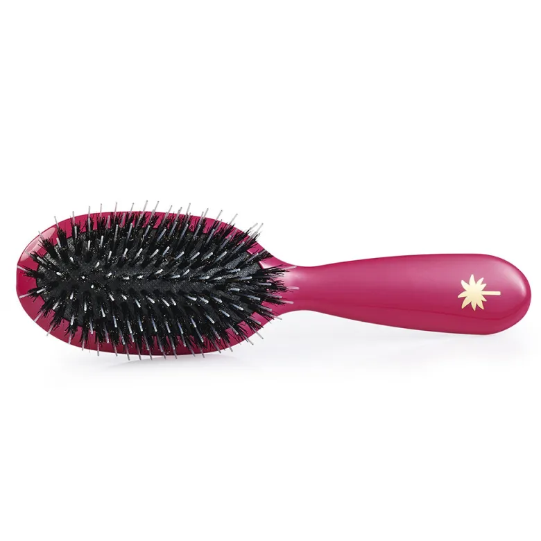 Fan Palm Hairbrush, Boar and Nylon Brushes, Sweet Pea - Hot Pink