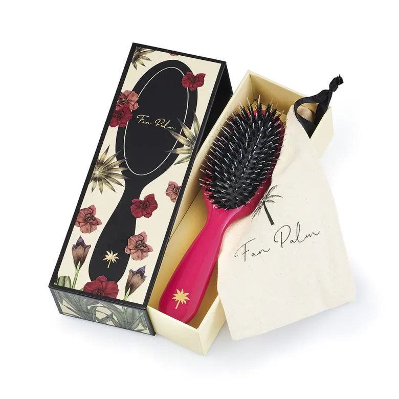 Fan Palm Hairbrush, Boar and Nylon Brushes, Sweet Pea - Hot Pink