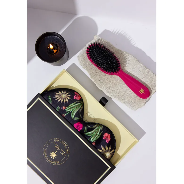 Fan Palm Hairbrush, Boar and Nylon Brushes, Sweet Pea - Hot Pink