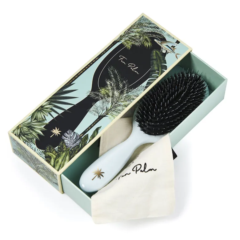 Fan Palm Hairbrush, Maldives - Medium Light Blue Glitter