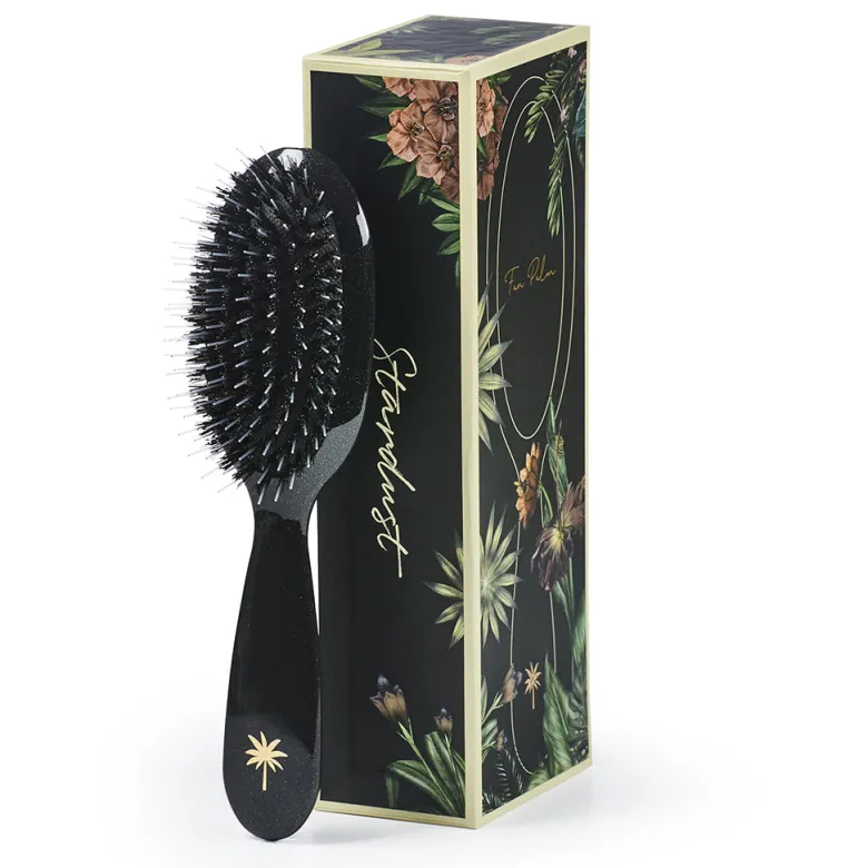Fan Palm Hairbrush, Stardust, Small - Black Glitter
