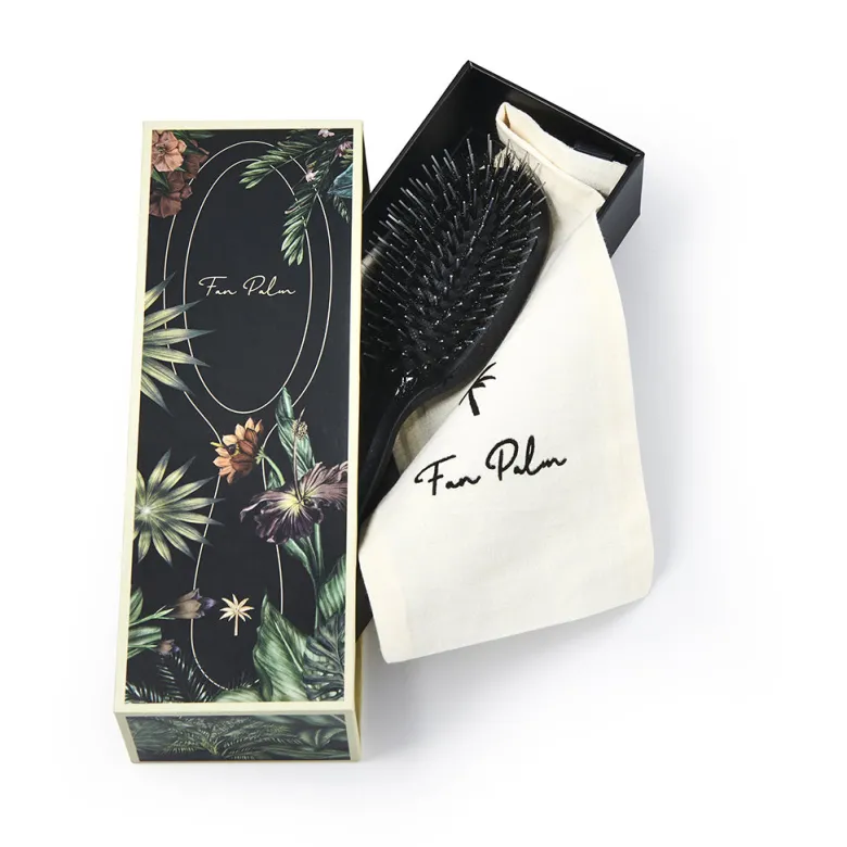 Fan Palm Hairbrush, Stardust, Small - Black Glitter