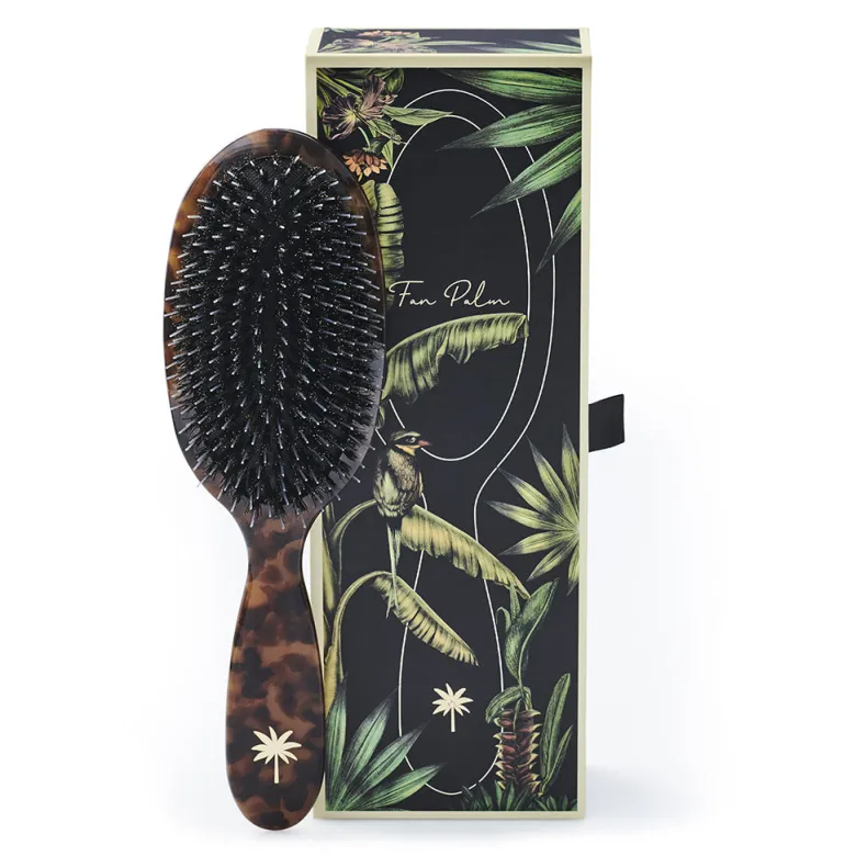 Fan Palm Premium Edition – Medium Brush with Boar and Nylon Bristles, Turtle Pattern
