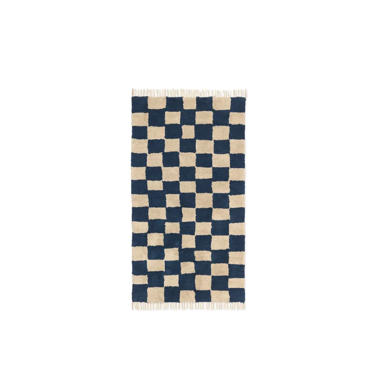 ferm Living Mara Washable Rug, Deep Blue/Warm Sand – 80 x 150 cm
