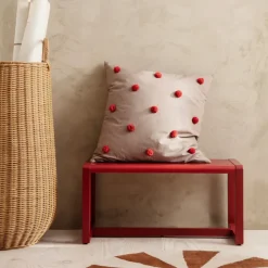 ferm Living Pillow, Dot Tufted - Camel/Red