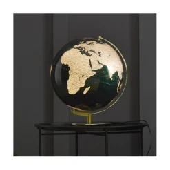 Globus Lamp in Green & Brass, Illuminated Globe