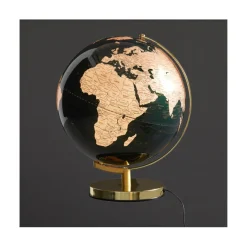Globus Lamp in Green & Brass, Illuminated Globe