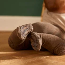 GoBabyGo Crawling Tights with Rubber Grips, Brown Melange - Wool