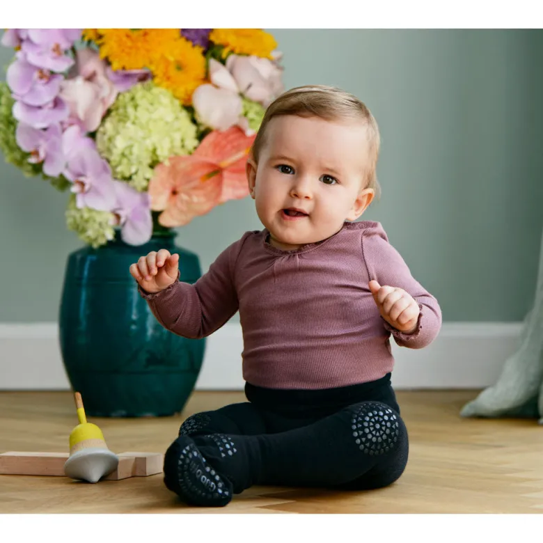 GoBabyGo Crawling Tights with Rubber Grips, Dark Grey Melange