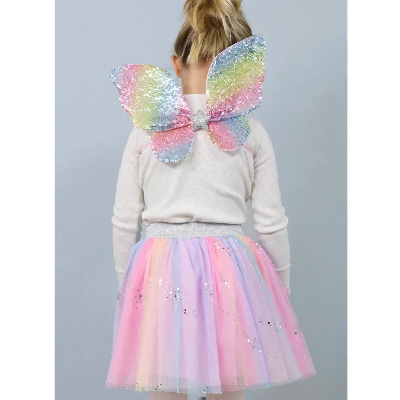 Great Pretenders Costume, Rainbow Butterfly Skirt with Wings and Wand - Size 4-6 Years