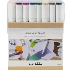 Illustration Markers, Double-Ended, 1mm + 8mm Tips, 48 Pieces - Standard Colors