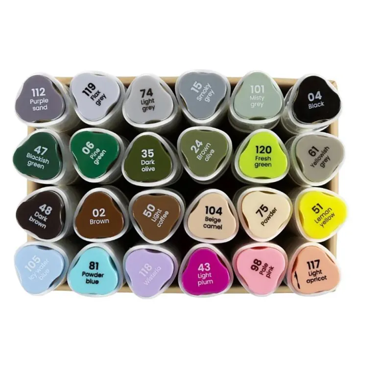 Illustration Markers, Dual Tip, 1mm + 8mm Line, Set of 24 - Pastel and Standard Colors
