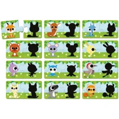 Janod Puzzle, Animals and Their Shadows, Set of 12 Puzzles with 2 Pieces Each