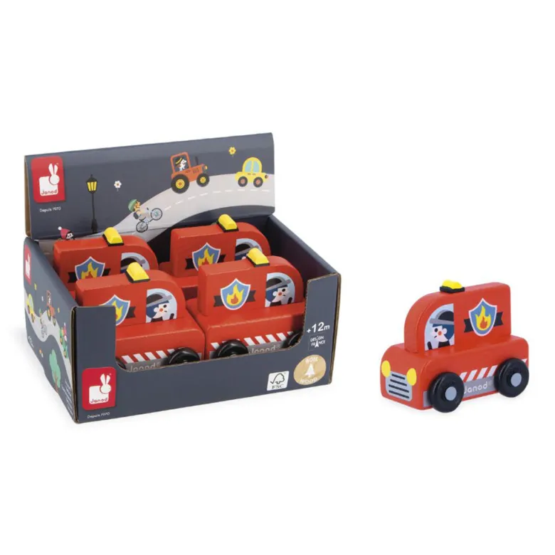 Janod Wooden Toy Vehicle, Fire Truck