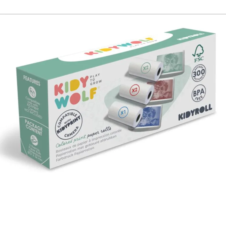 Kidywolf Kidyprint color, print rolls in 3 different colors