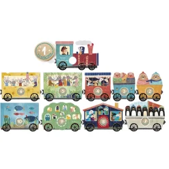 Londji Puzzle, My Little Train, Set of 10 Puzzles with 3 Pieces Each
