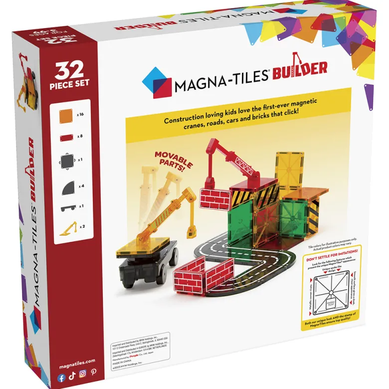 Magna-Tiles Builder, Magnetic Building Set with 32 Pieces
