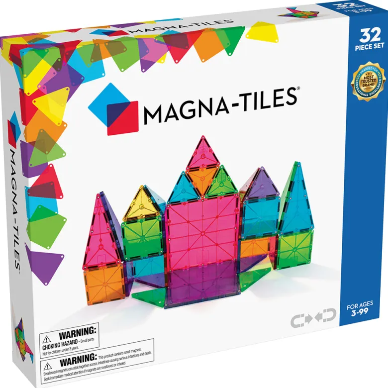 Magna-Tiles Clear Colors, Magnetic Building Set with 32 Pieces