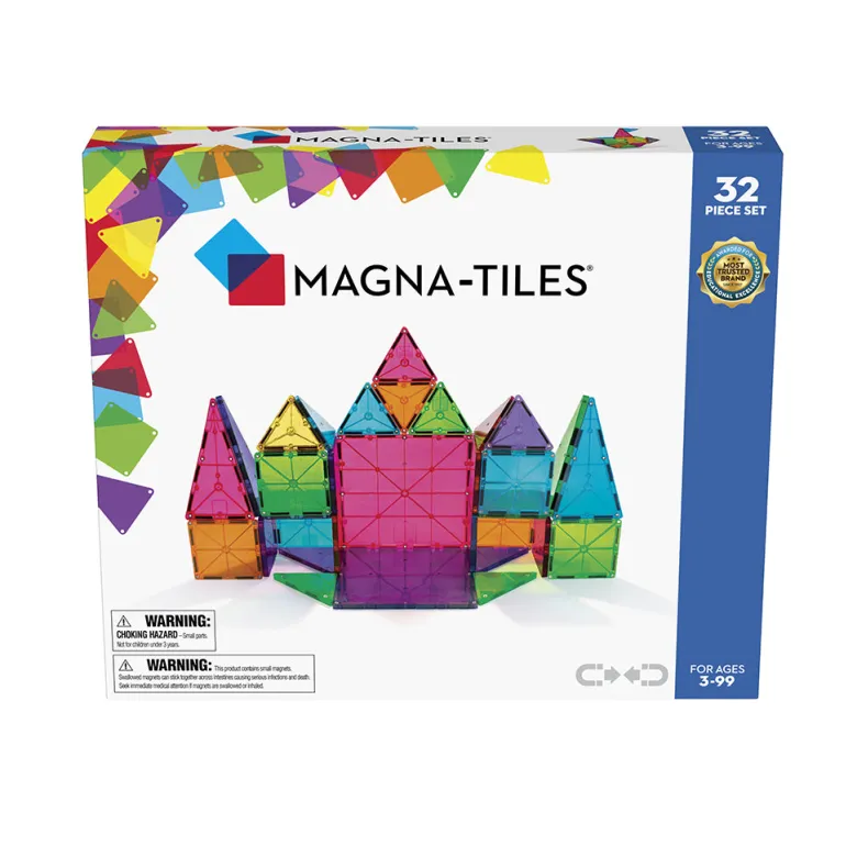 Magna-Tiles Clear Colors, Magnetic Building Set with 32 Pieces