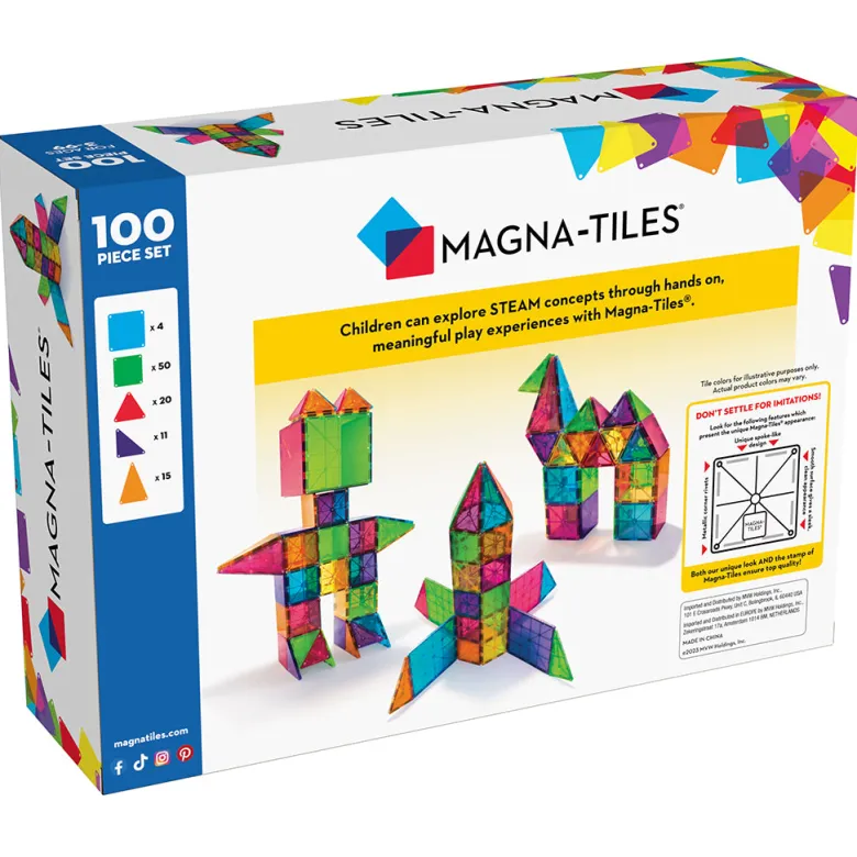 Magna-Tiles Clear Colors, Magnetic Building Set with 100 Pieces