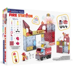 Magna-Tiles Magnetic Building Set, Fire Station with Lights and Sounds - 50 Pieces
