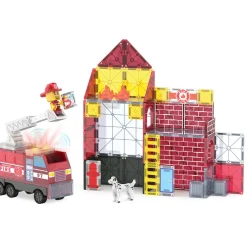 Magna-Tiles Magnetic Building Set, Fire Station with Lights and Sounds - 50 Pieces