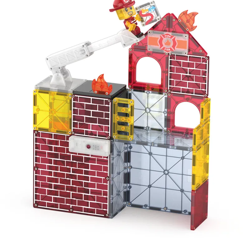 Magna-Tiles Magnetic Building Set, Fire Station with Lights and Sounds - 50 Pieces