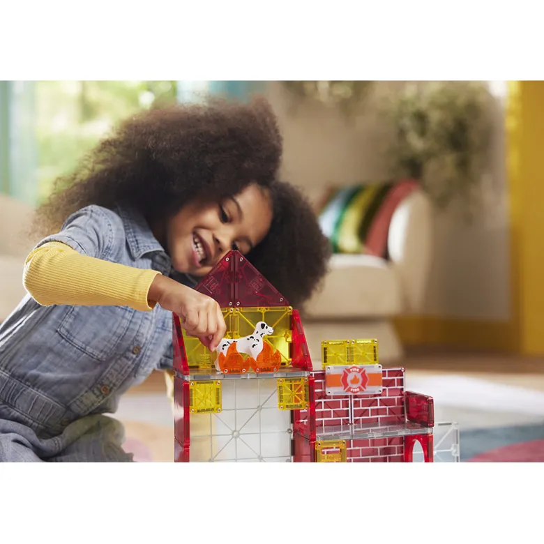 Magna-Tiles Magnetic Building Set, Fire Station with Lights and Sounds - 50 Pieces