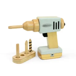 MaMaMeMo Tool, Wooden Drill with 4 Detachable Bits and Battery