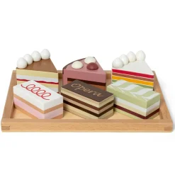 Mamamemo Wooden Play Food, Cake Slices on a Platter