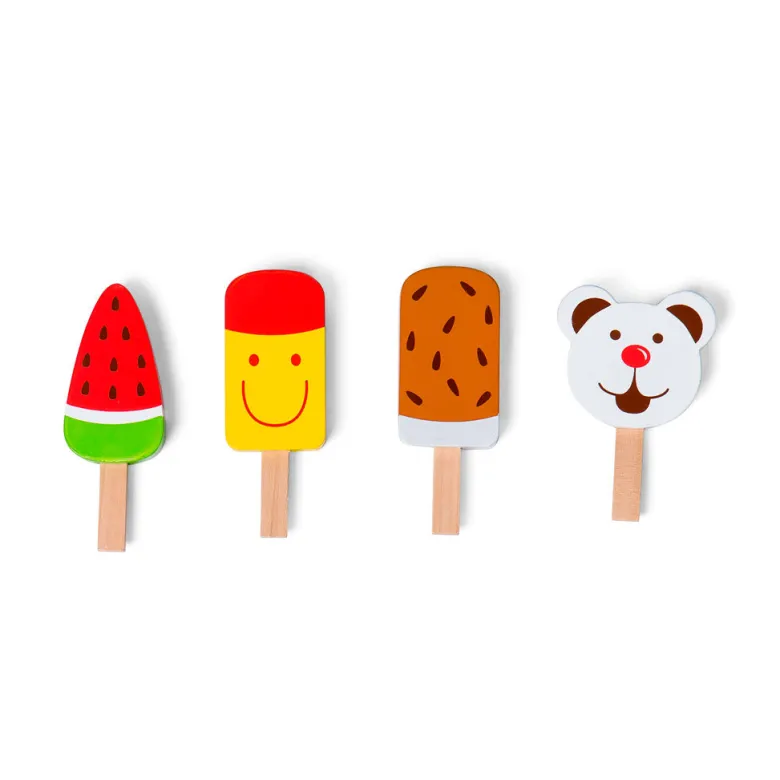 MaMaMeMo Wooden Play Food, Set of 4 Ice Cream Popsicles