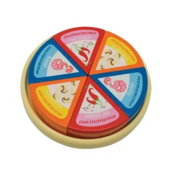 MaMaMeMo Wooden Play Food – Round Cheese with Triangular Pieces