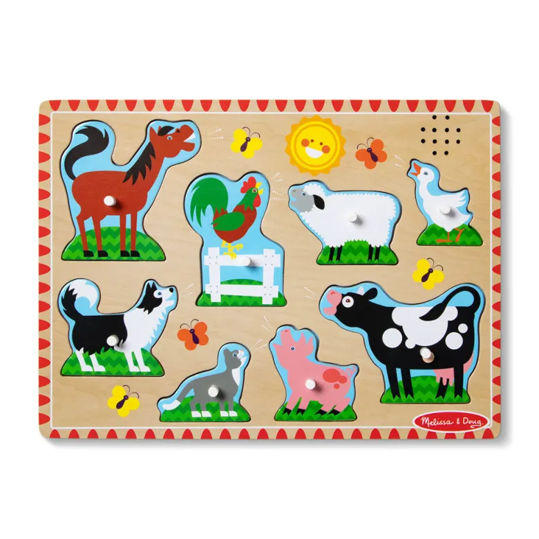Melissa & Doug Sound Knob Puzzle, Farm - 8 Pieces
