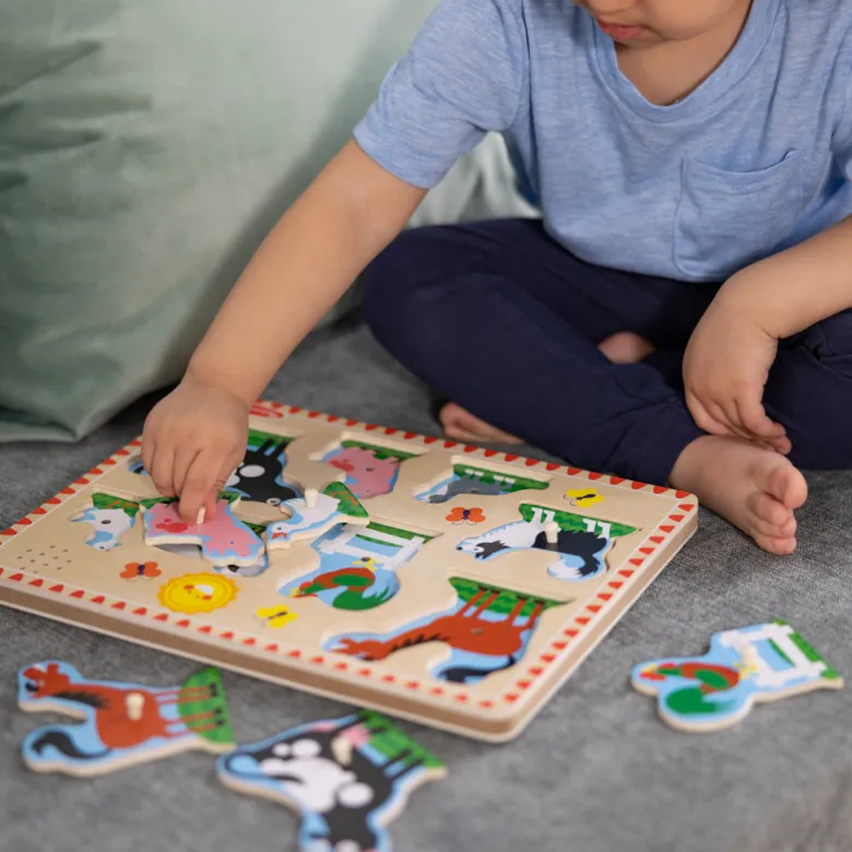 Melissa & Doug Sound Knob Puzzle, Farm - 8 Pieces
