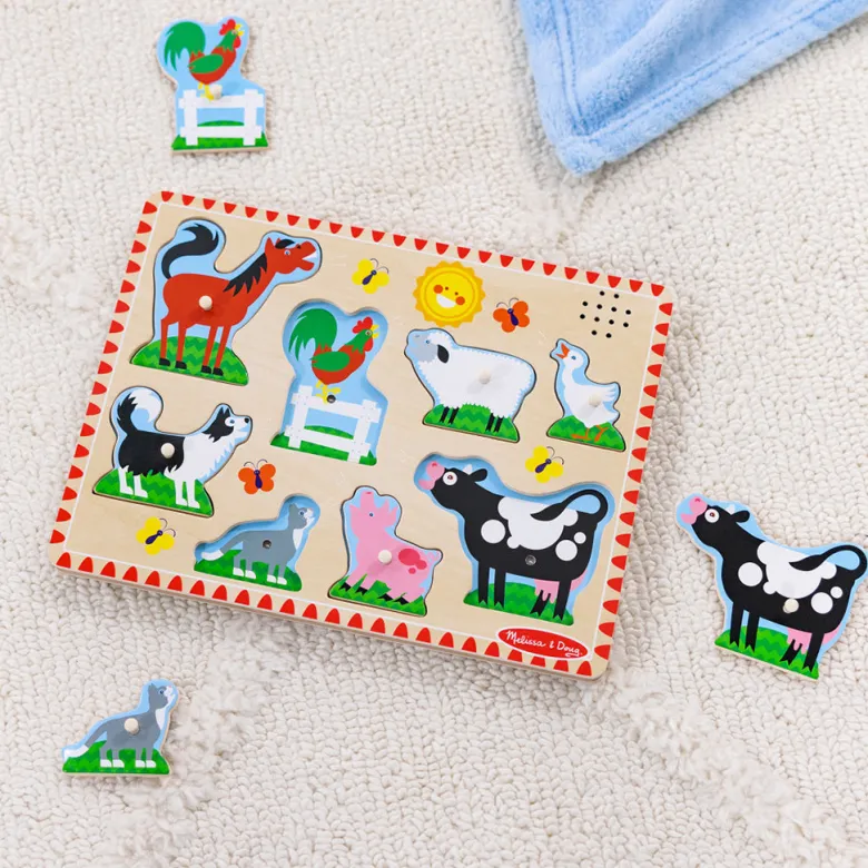 Melissa & Doug Sound Knob Puzzle, Farm - 8 Pieces