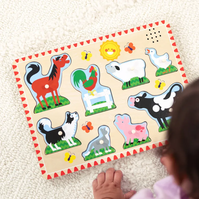 Melissa & Doug Sound Knob Puzzle, Farm - 8 Pieces