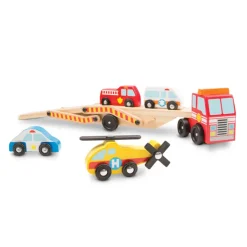 Melissa & Doug Wooden Toy Cars, Rescue Vehicle Transporter