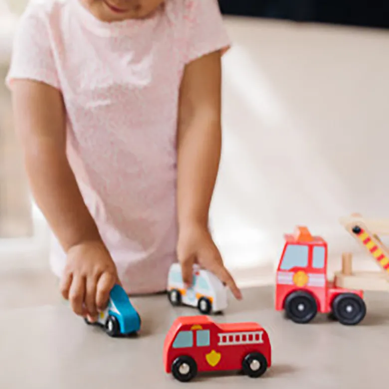 Melissa & Doug Wooden Toy Cars, Rescue Vehicle Transporter