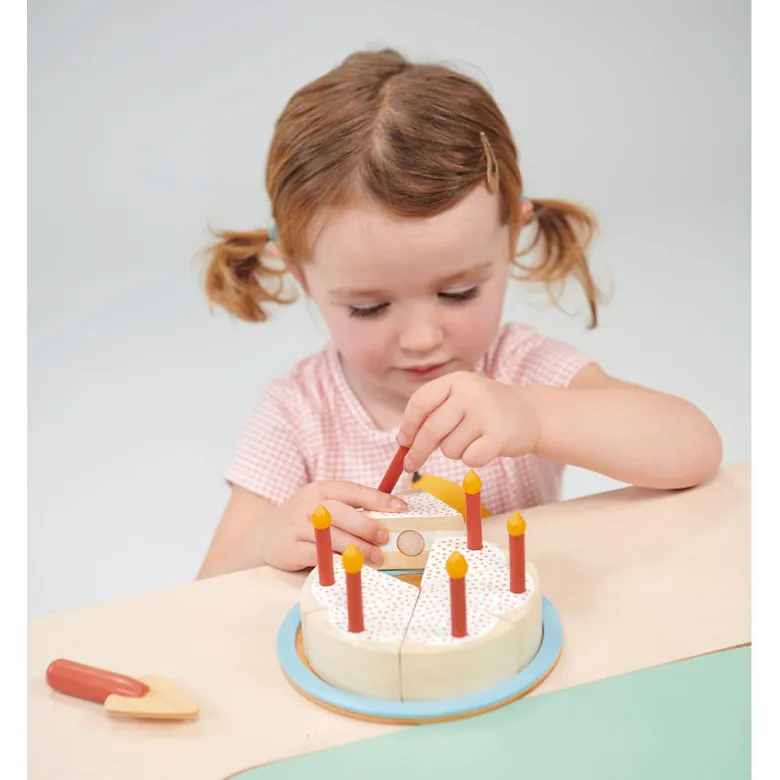 Mentari, Wooden Play Food – Birthday Cake with Candles