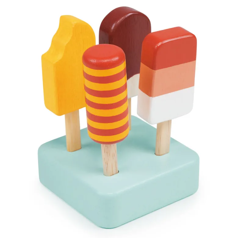Mentari Wooden Play Food, Set of 4 Ice Cream Sticks - Sunny Ice Collection