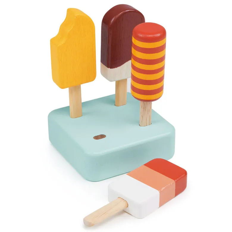 Mentari Wooden Play Food, Set of 4 Ice Cream Sticks - Sunny Ice Collection