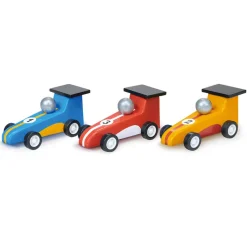 Mentari, Wooden Toy Cars - Set of 3 Pull Back Race Cars