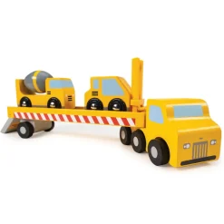 Mentari Wooden Toy Truck – Flatbed with Work Vehicles