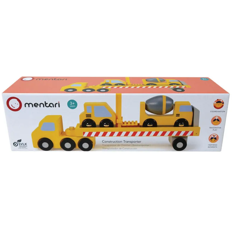 Mentari Wooden Toy Truck – Flatbed with Work Vehicles