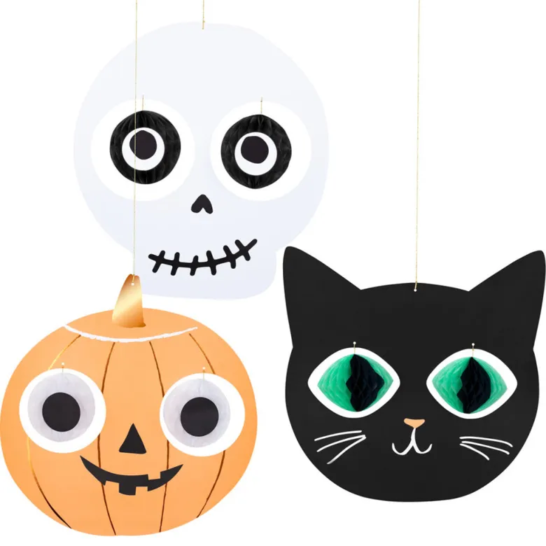 Meri Meri Halloween Decor, Hanging Decorations, 3-Pack - Heads