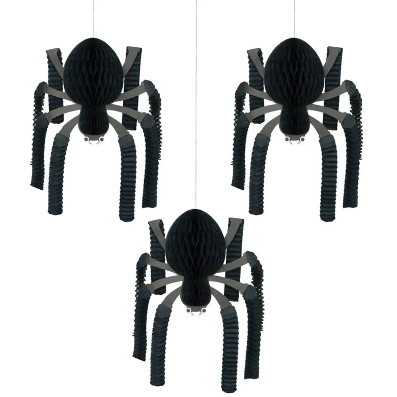 Meri Meri Halloween Decorations, Set of 3 Giga Honeycomb Hanging Spiders