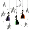 Meri Meri Halloween Decor, 3 Flying Honeycomb Witches Among Stars